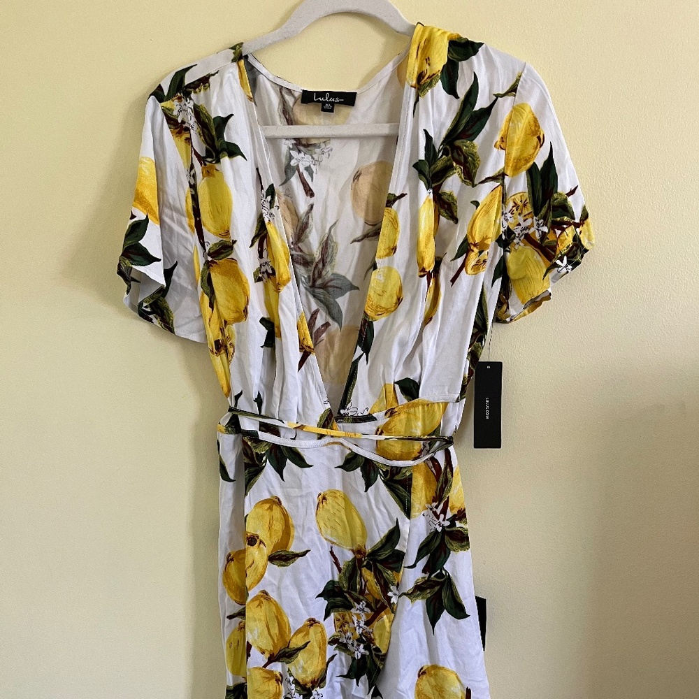 Lulus Lemon Print Wrap Dres